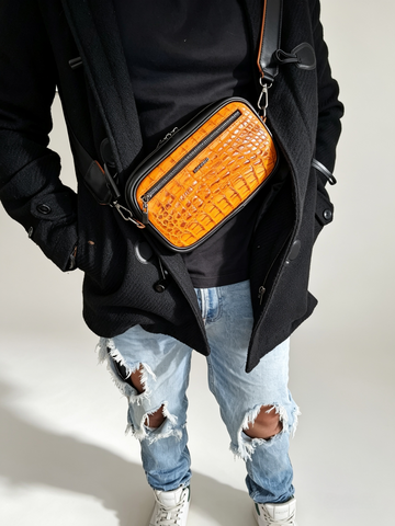 Crossbody BLACK AND ORANGE CROC